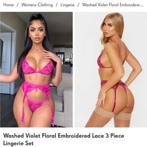 NWT**** PLT Washed Violet Floral Embroidered Lace 3 Piece Lingerie Set